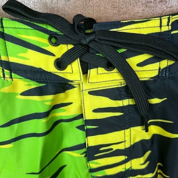 Slippery Board Shorts Solar Tie Front Black Neon Green Yellow Side Pocket Men 30 - Picture 10 of 15